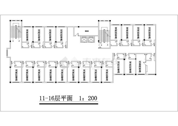 无锡某商业街1.3万平米16层框架结构连锁旅馆平立面设计CAD图纸-图一