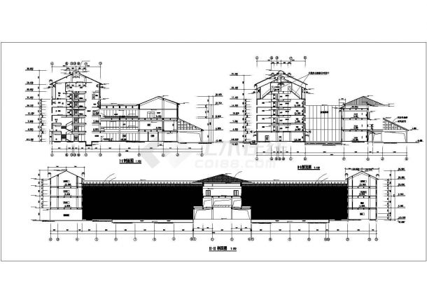 1.5万平米4层框架结构商务酒店平立剖面设计CAD图纸（含总图）-图一