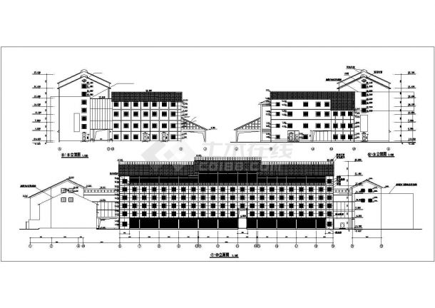 1.5万平米4层框架结构商务酒店平立剖面设计CAD图纸（含总图）-图二
