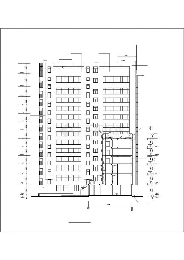 扬州某商业街1.2万平米14层框架结构商务大酒店全套建筑设计CAD图纸-图一