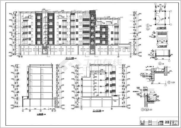 上海某街道3060平6层砖混结构商住楼建筑设计CAD图纸（一层为商铺）-图二