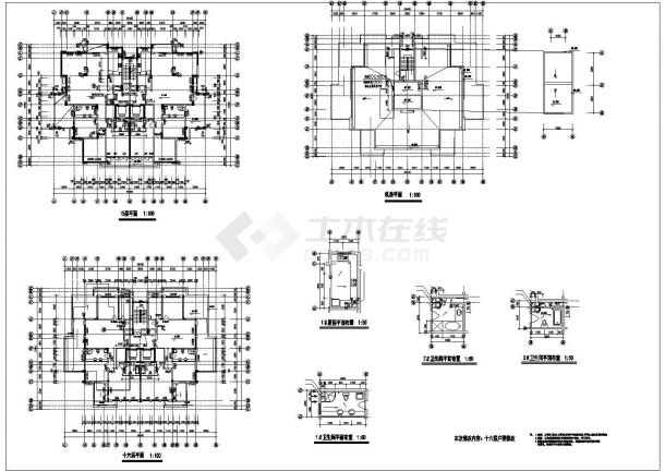 济南紫桂园小区16层高层住宅楼建筑设计CAD图纸（含机房层）-图二