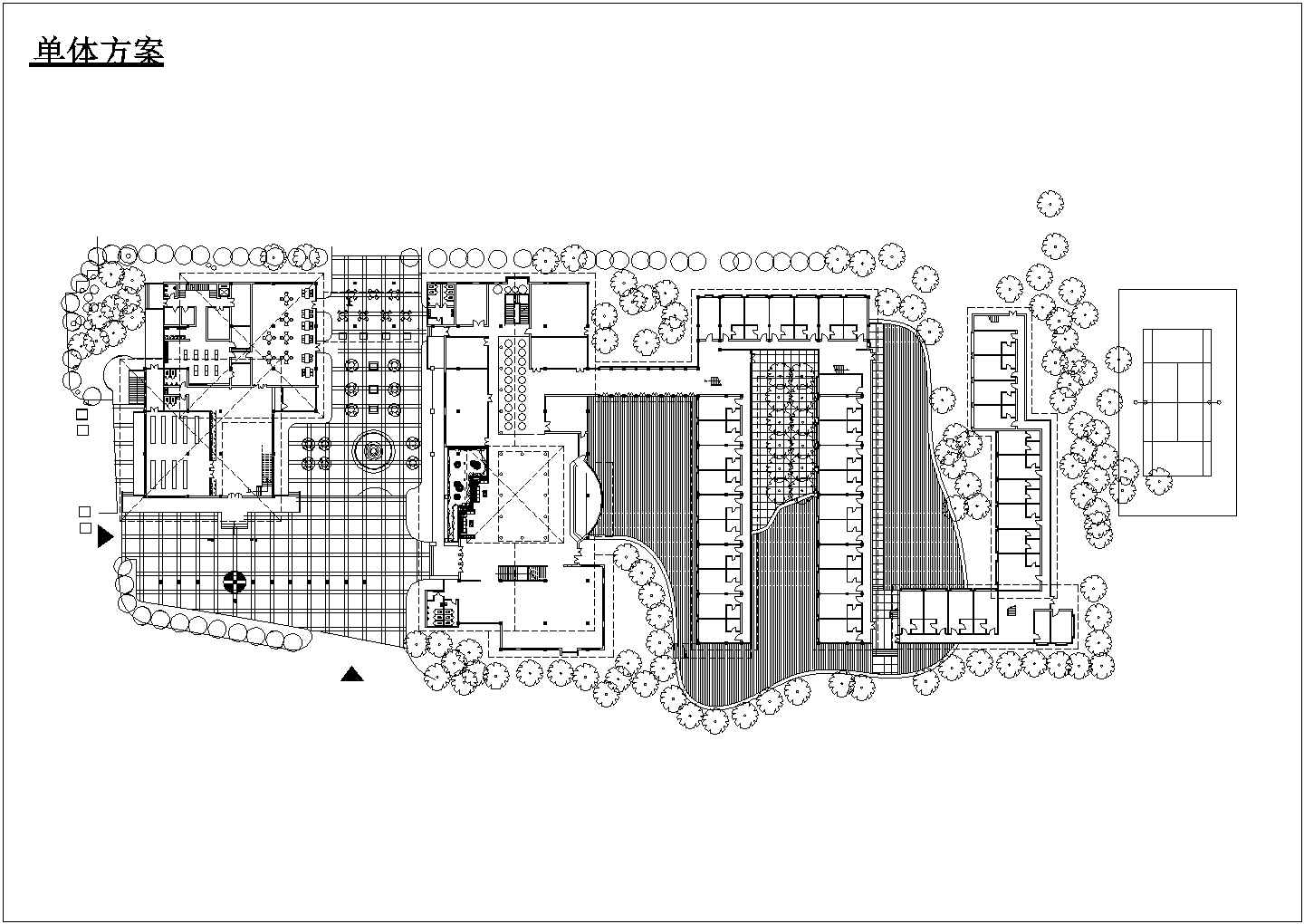 某大型2层框架结构休闲民宿酒店平立面设计CAD图纸