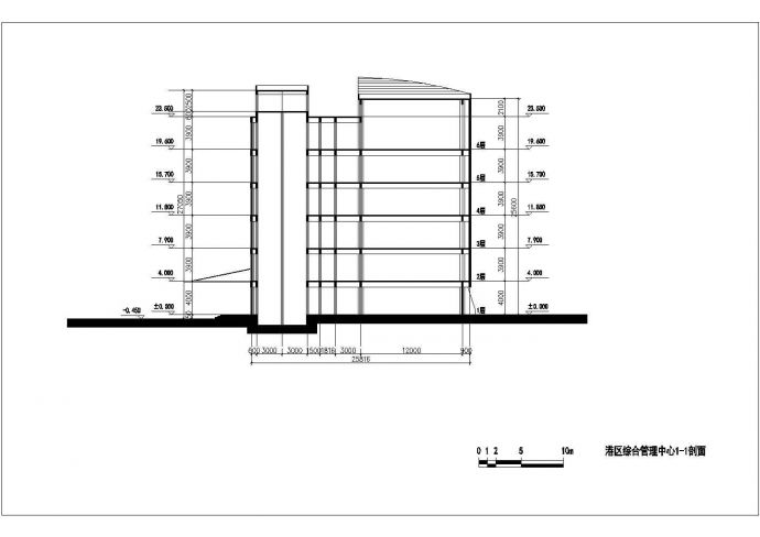 珠海市某海关检查站3500平米五层框架办公楼平立剖面设计CAD图纸_图1