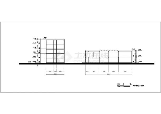 珠海市某海关检查站3500平米五层框架办公楼平立剖面设计CAD图纸-图二