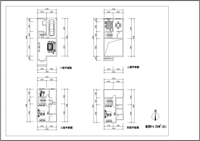 四层独栋别墅有车库户型施工CAD图_图1