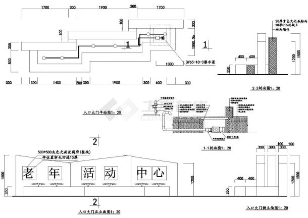 入口大门施工图整体平面设计cad-图二