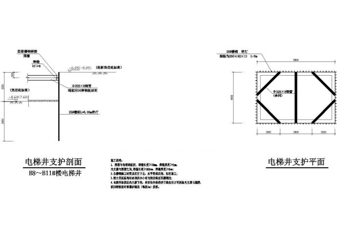 电梯井基坑槽钢支护结构CAD图纸设计_图1
