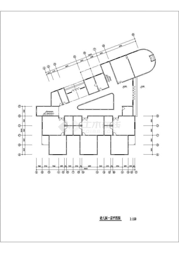 1200平米2层混合结构现代化幼儿园平立面设计CAD图纸-图一