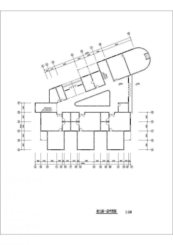 1200平米2层混合结构现代化幼儿园平立面设计CAD图纸_图1