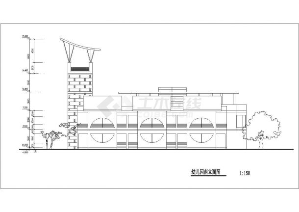 1200平米2层混合结构现代化幼儿园平立面设计CAD图纸-图二