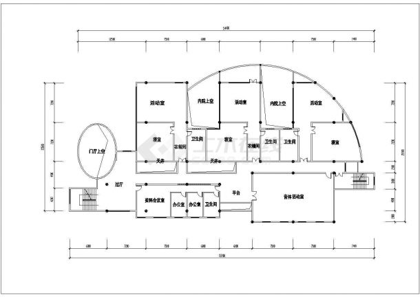 商丘市某现代化小区3层框架结构社区幼儿园平立剖面设计CAD图纸-图二