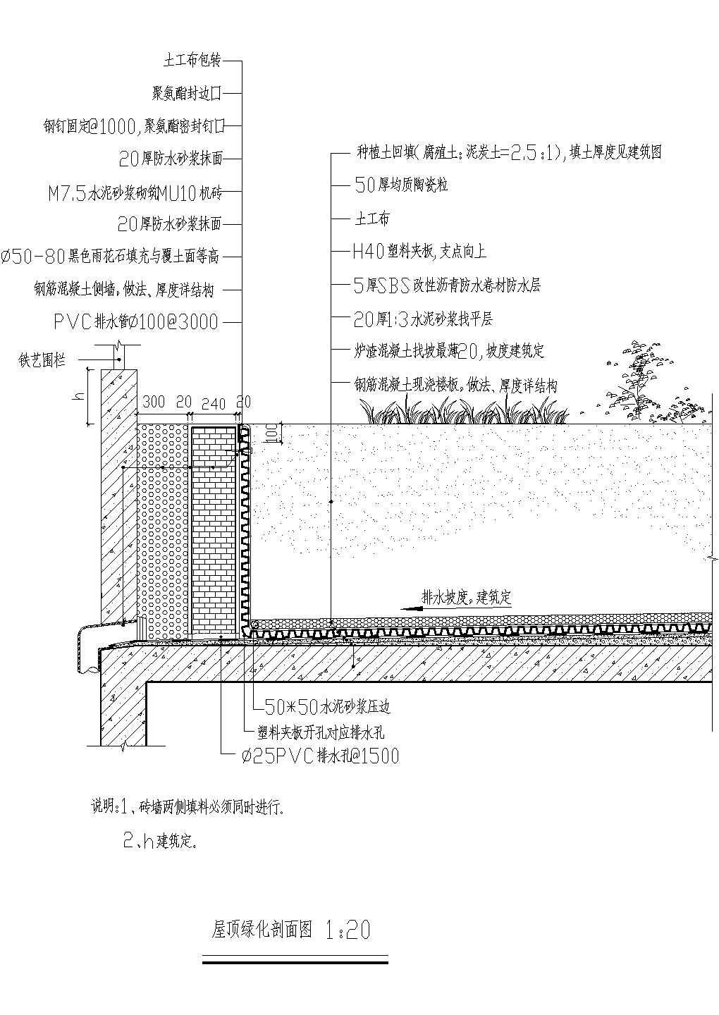 屋顶花园节点细节图（CAD）