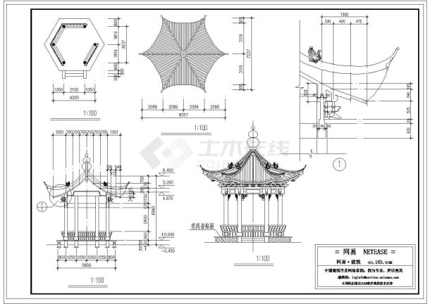 某公园廊亭建筑设计cad施工图纸-图二