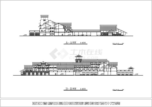 浙江仙都渡假村景观建筑设计方案cad设计图-图二