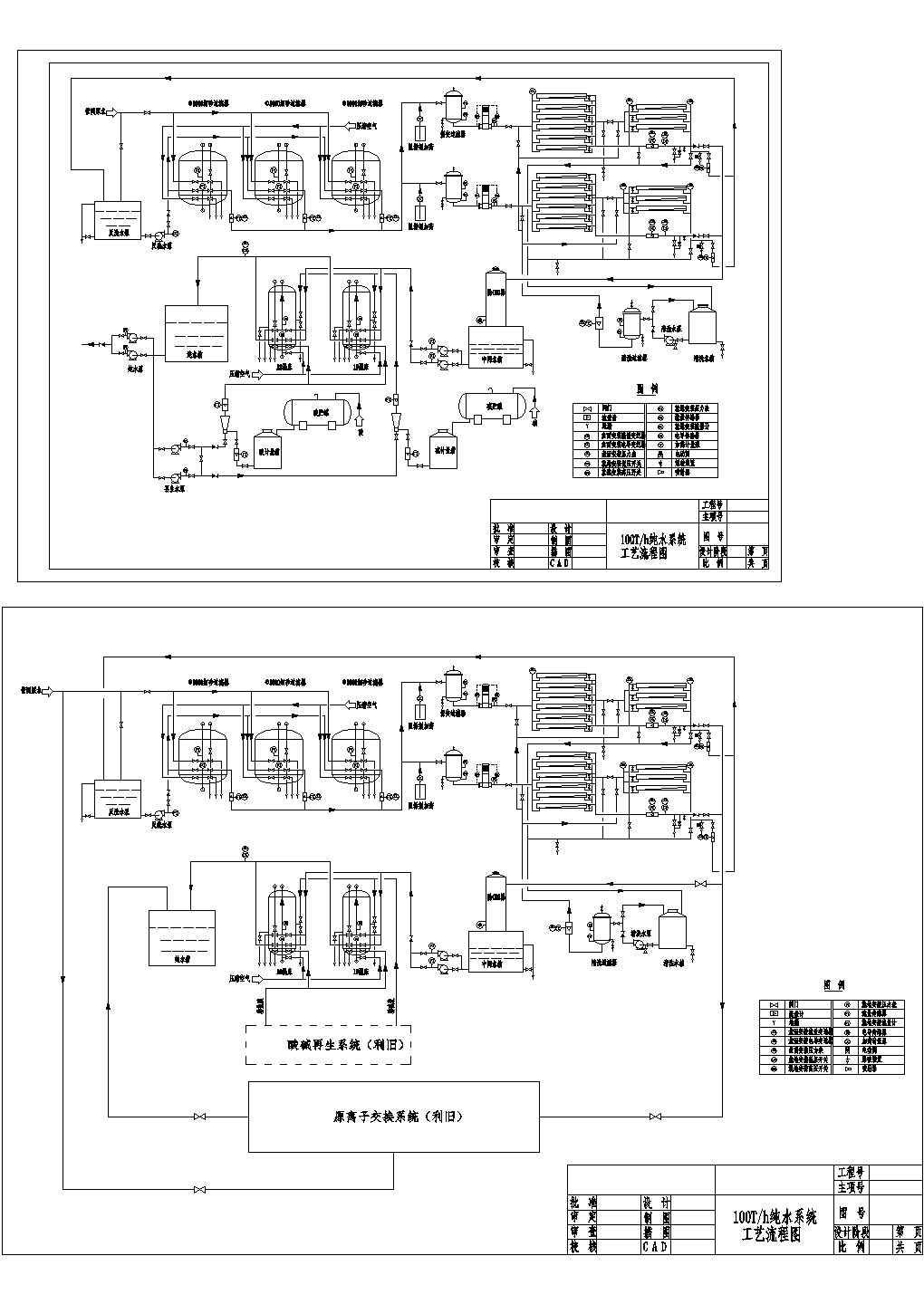 100Th纯水系统工艺流程CAD图纸