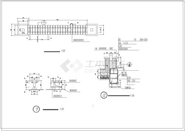某景区木架廊及门架和木凳设计cad施工图-图二