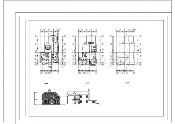 某小区两层精品别墅建筑设计CAD图-图二