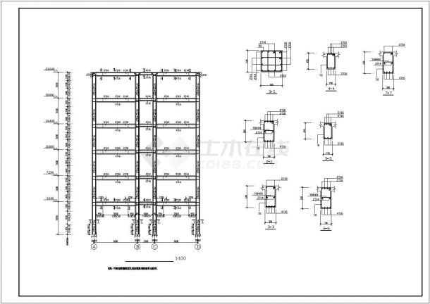 北京某研究所七层框架结构办公楼全套结构设计CAD图纸-图一