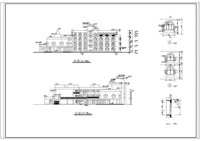 9班：长52.84米 宽52.14米 3层幼儿园建筑方案设计图【平立剖】_图1