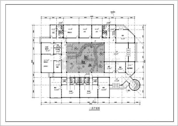 9班：长46.7米 宽34.4米 3层幼儿园+社区服务中心建筑方案设计图【各层平面 屋顶平面 1立面】-图一
