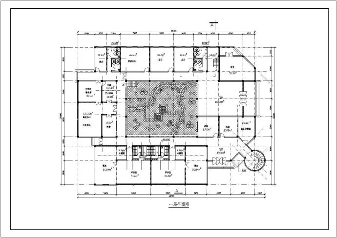 9班：长46.7米 宽34.4米 3层幼儿园+社区服务中心建筑方案设计图【各层平面 屋顶平面 1立面】_图1
