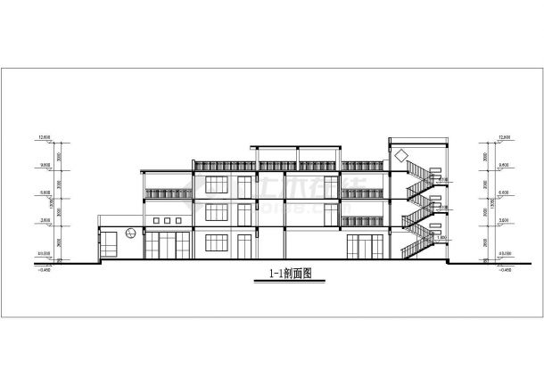 沈阳某社区幼儿园2200平米4层框架教学楼平立剖面设计CAD图纸-图一