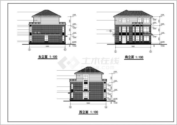 滁州市盘龙路某小区310平米3层框架结构住宅楼建筑设计CAD图纸-图二