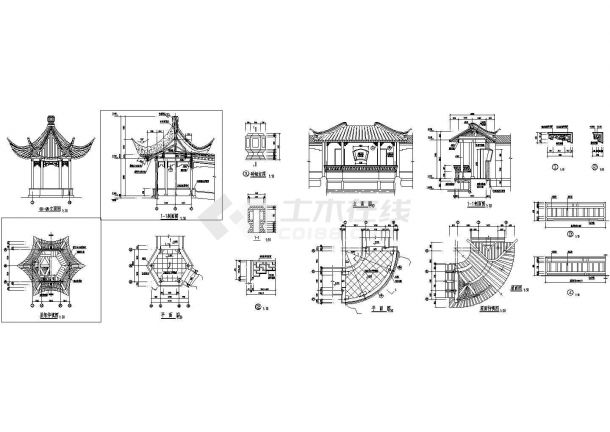 某公园苏式亭阁设计cad施工大样及详图-图二