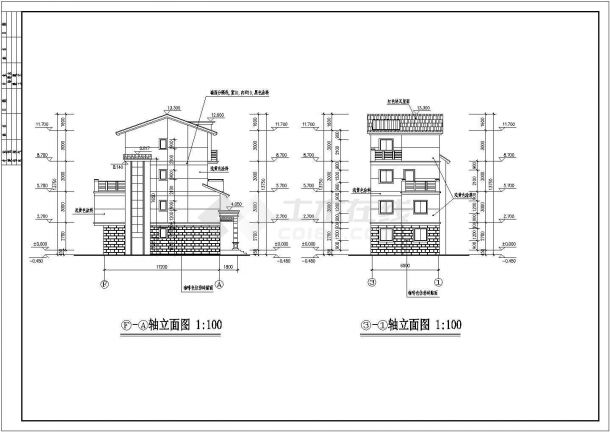 某中式化别墅建筑设计CAD参考示意图-图一