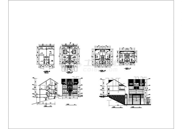 三层双拼别墅cad设计图（长11.4m宽11.4m）-图一