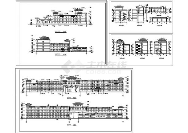 某四层中学教学楼cad图纸设计（建筑专业，3295㎡，含建筑设计说明）-图二