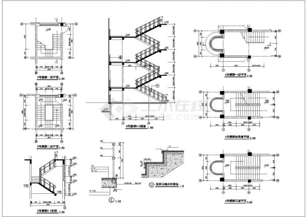 北京市某市政单位五层办公楼内部楼梯全套结构设计CAD图纸-图一
