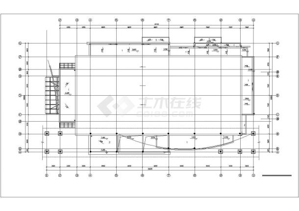 某高校2800平米2层框架结构学术礼堂平立剖面设计CAD图纸-图一