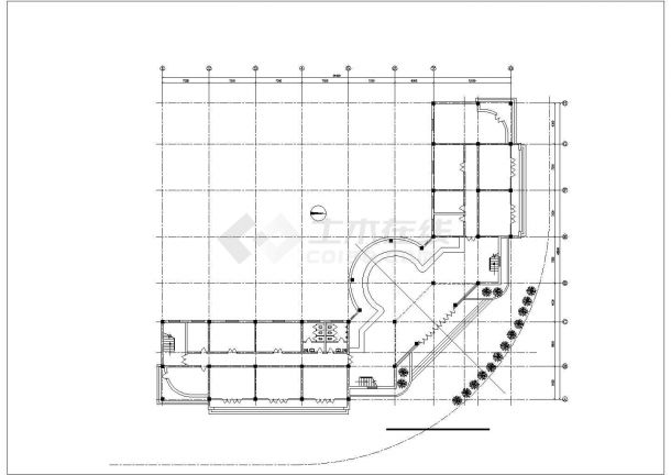 7200平米6层框架结构商业办公楼平立剖面设计CAD图纸-图二