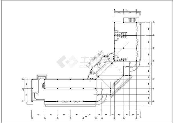 杭州某商业街4660平米五层框架结构商业综合楼平面设计CAD图纸-图二