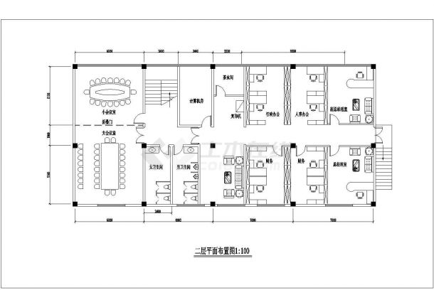 北京某广告公司1500平米2层办公楼装修布置设计CAD图纸-图一