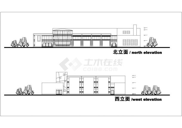 武汉市某钢铁厂3900平米3层框架结构工会综合楼平立剖面设计CAD图纸-图二