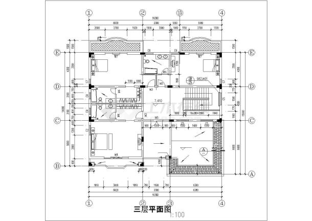 395平米3层混合结构单体别墅全套平立剖面设计CAD图纸-图一