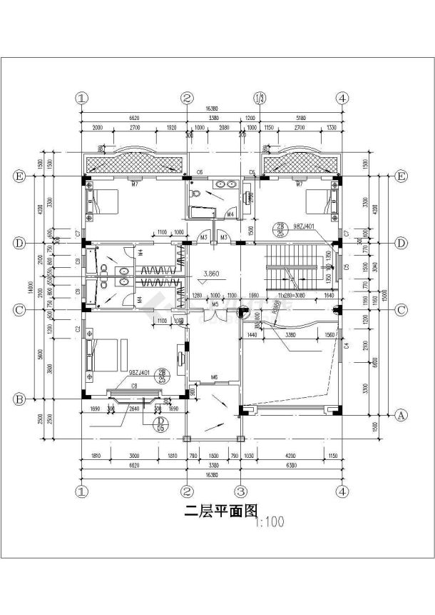 395平米3层混合结构单体别墅全套平立剖面设计CAD图纸-图二