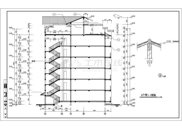 北京某小区6+1层框混结构组合式住宅楼平立剖面设计CAD图纸-图一