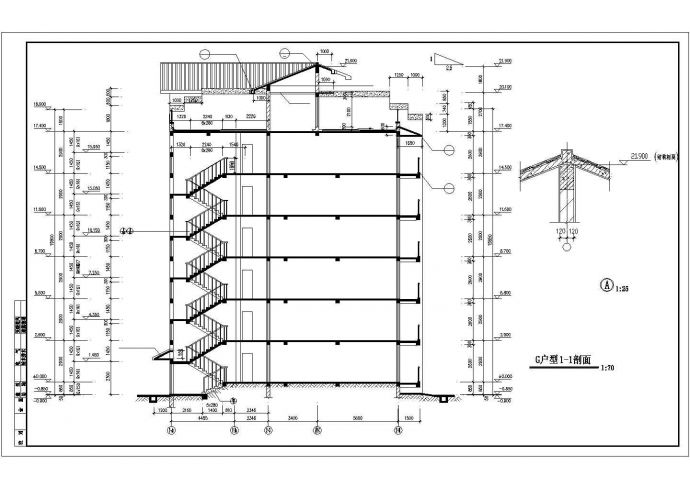 北京某小区6+1层框混结构组合式住宅楼平立剖面设计CAD图纸_图1