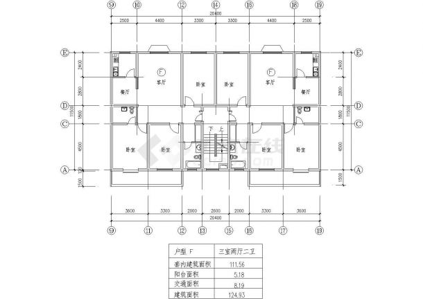 塔式高层一梯四户户型施工CAD图纸-图二