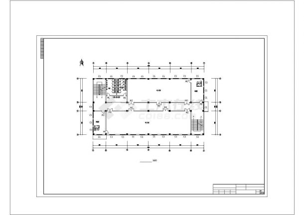 三层框架图书馆钢筋施工建筑设计cad图，共十四张-图一