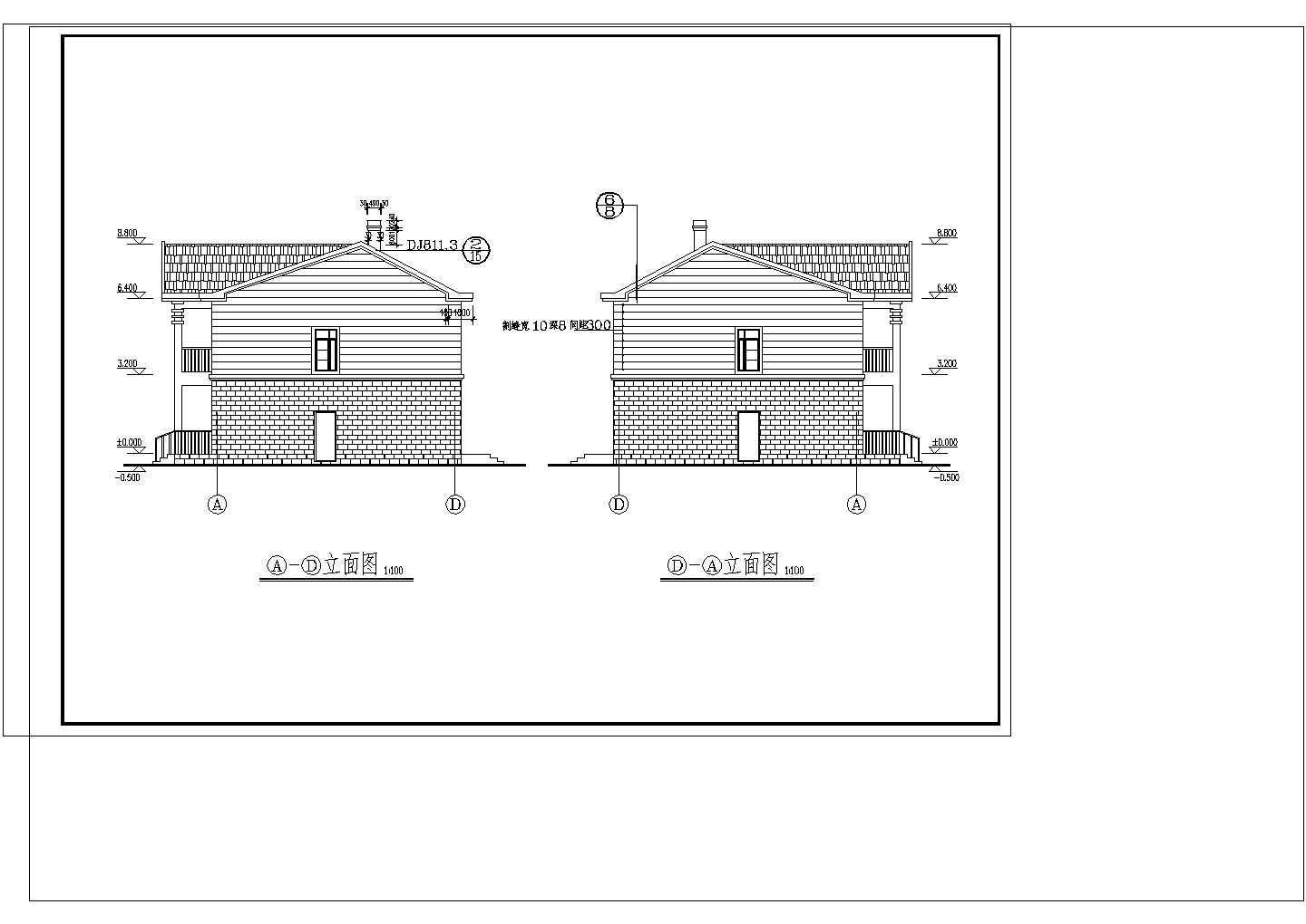 二层双拼别墅设计cad图（长20.3m宽10.4m）