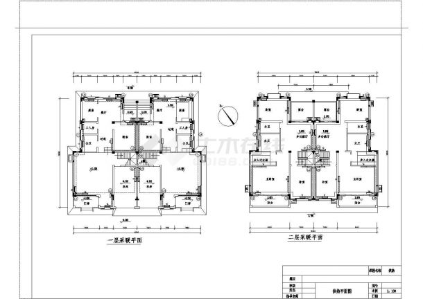 某二层双拼别墅供热课程设计CAD图纸（长19.2米 宽16.5米 ）-图一