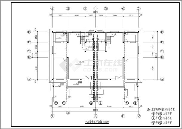 某2+1阁楼层双拼别墅给排水设计CAD图纸（长20.24米 宽11.24米 ）-图二