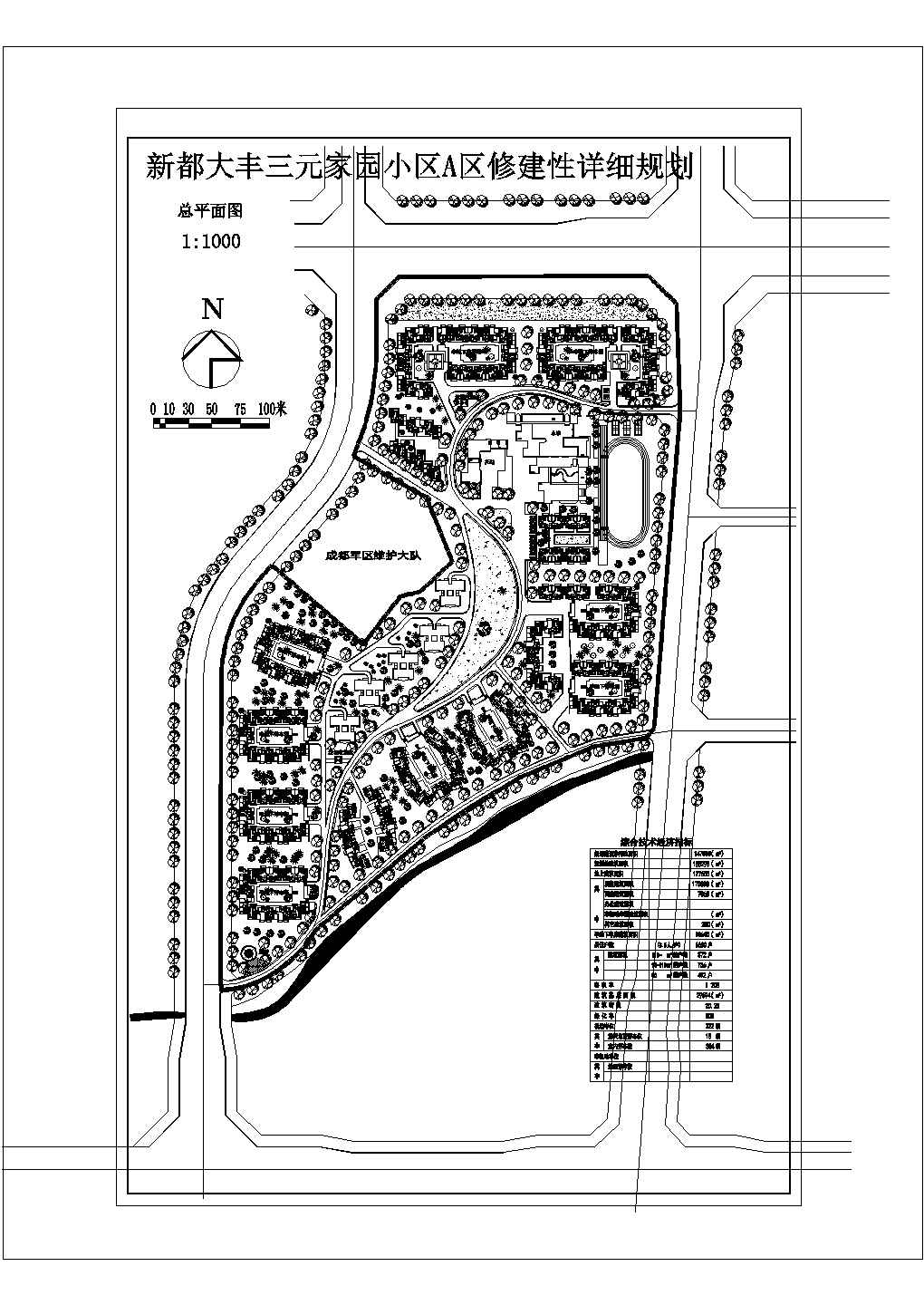 新都大丰三元家园小区修建性详细规划设计cad总平面施工图纸（含技术经济指标）