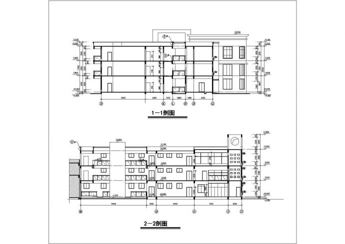 成都市某幼儿园2000平米3层框架结构教学楼平立剖面设计CAD图纸_图1