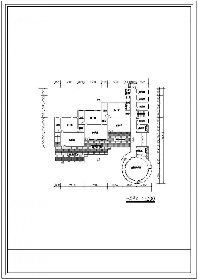 2层幼儿园共6个班建筑方案CAD图纸_图1